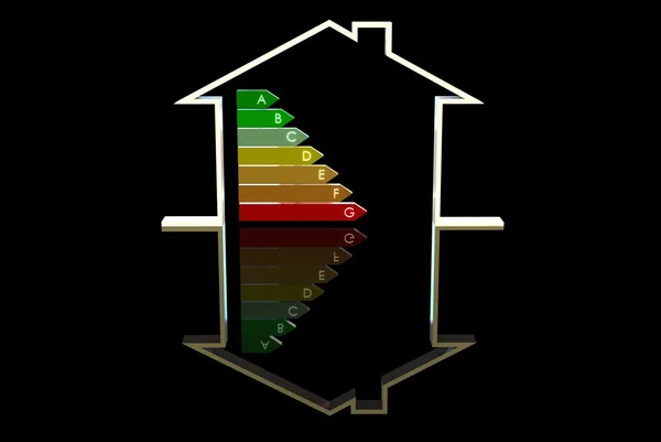 Ilustración 3d de la casa con símbolo de eficiencia energética — Foto de Stock