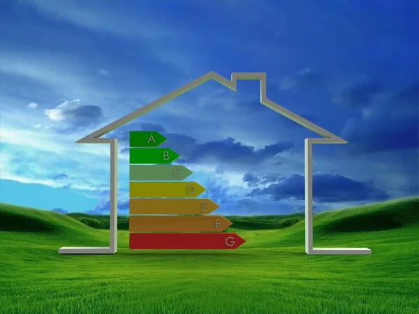 3d illustration of house with energy efficiency symbol — Stock Photo, Image