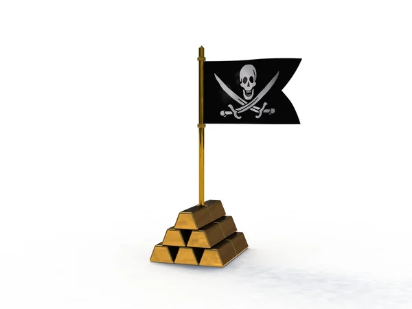 3D piracką flagę tkwi w złoto — Stockfoto