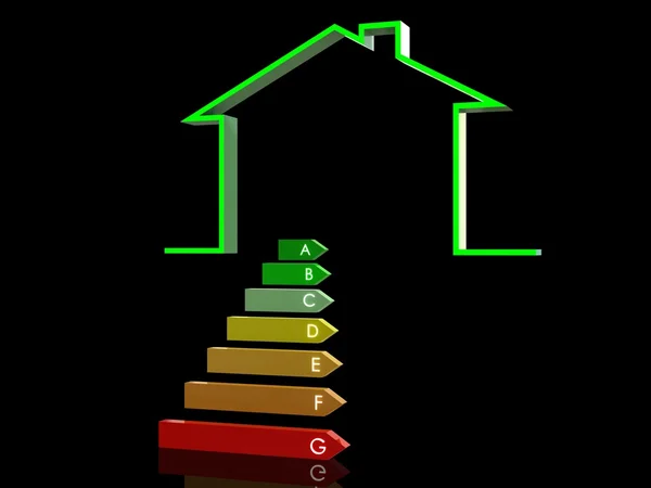 3D illustration av hus med energieffektivitet symbol — Stockfoto