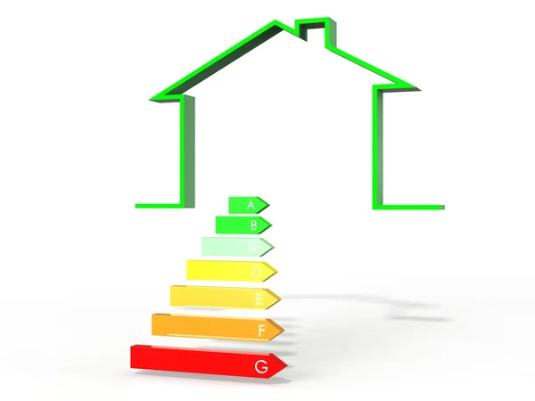 Ilustración 3d de la casa con símbolo de eficiencia energética — Foto de Stock