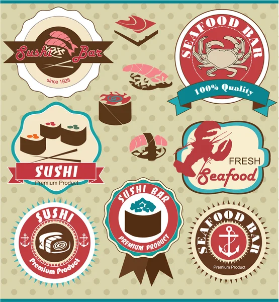 Etiquettes Sushi & Seafood — Image vectorielle