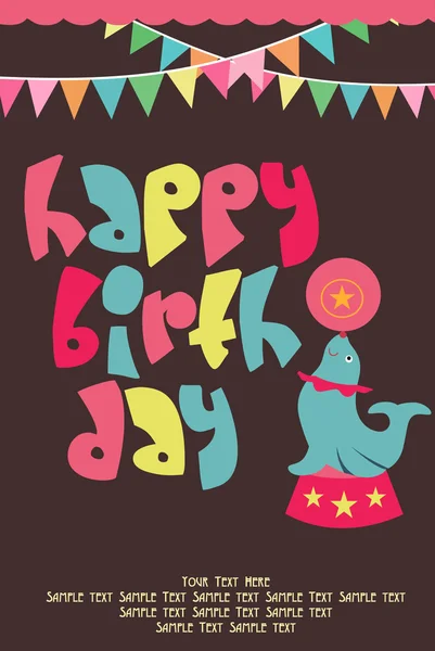 Zirkus Happy Birthday Card — Stockvektor