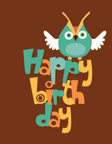 Happy Birthday card with owl — Stock Vector