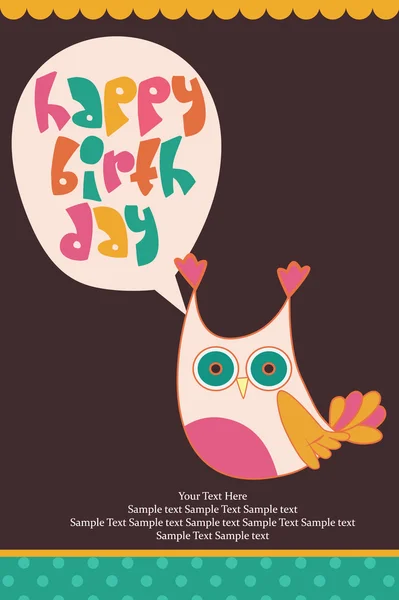 Tarjeta de cumpleaños feliz con búho — Vector de stock