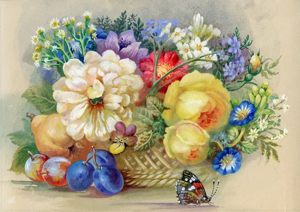 Flowers and fruit — Stock Image Flowers and fruit Stock Image