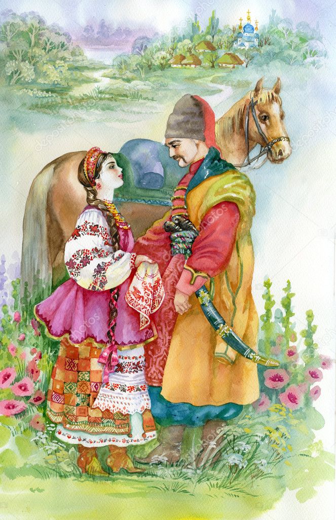 Girl and boy in traditional clothes