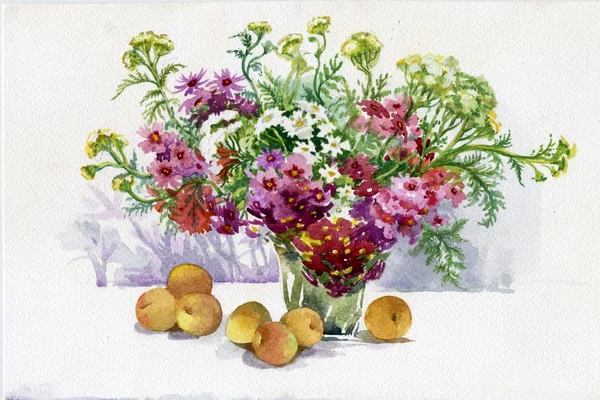 Virágok és gyümölcsök — Stock Fotó