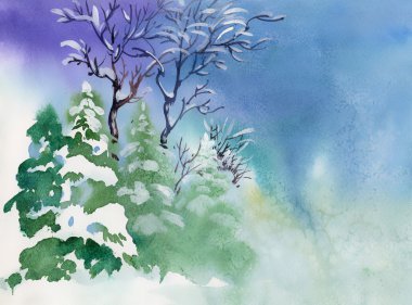 Suluboya manzara koleksiyonu: kış