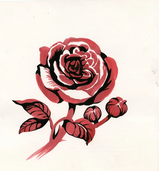 Rose rouge dessinée à la main en forme de croquis — Photo