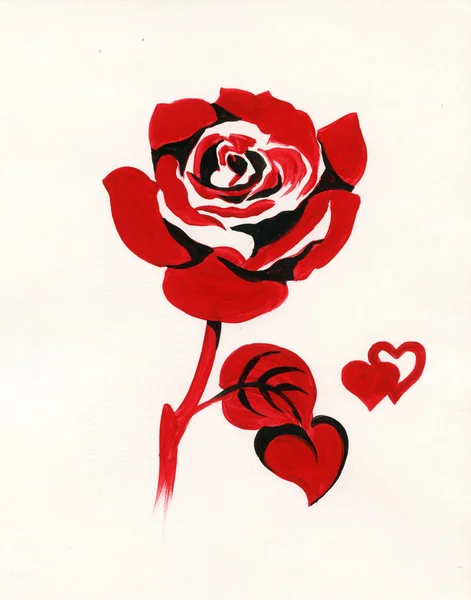 一手拉红玫瑰在素描样式 — 图库照片