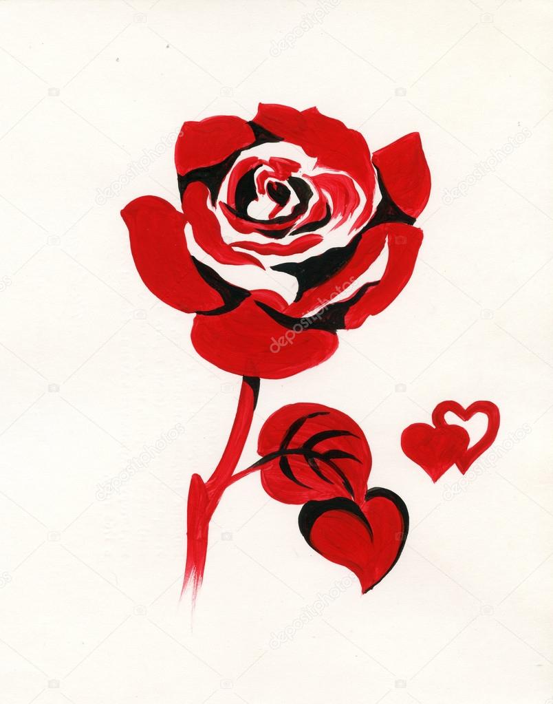 Handdrawn red rose in sketch-style