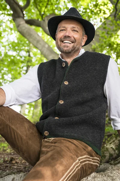 Laughing man in Bavarian costume — Stock Photo, Image