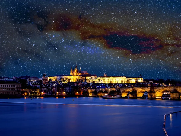 Praha dengan bintang-bintang — Stok Foto
