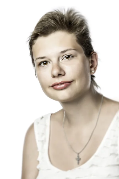 Pretty young woman on white background — Stock Photo, Image