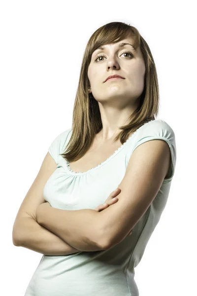 Arrogant looking young standing woman — Stock Photo, Image