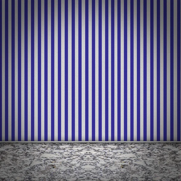 Empty room with striped blue wellpaper — Stock Photo, Image