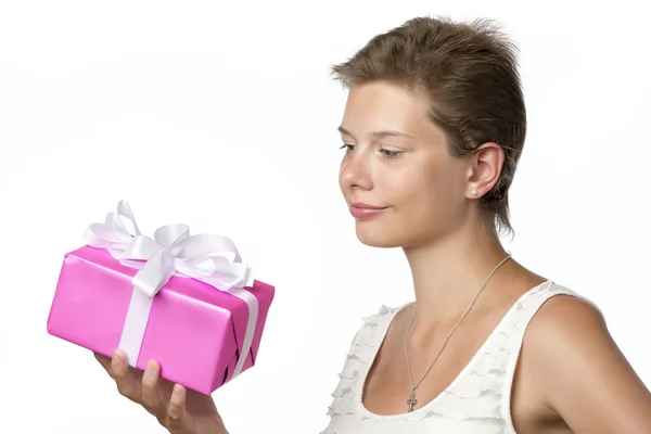 Pretty Woman With Present — Stock Photo, Image