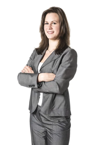 Business woman in grey suit — Stock Photo, Image