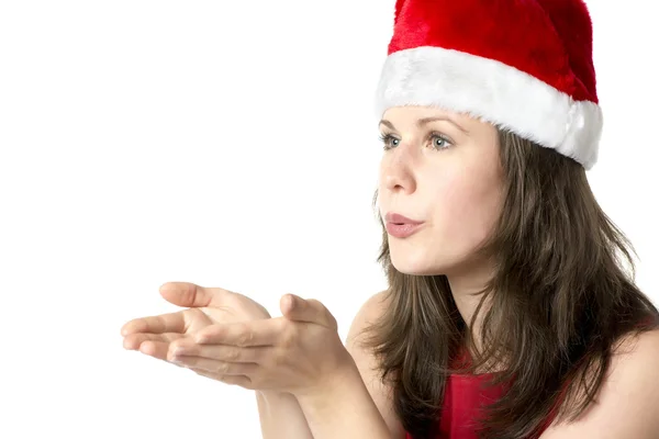 Santa woman with hands at face — Stock Photo, Image