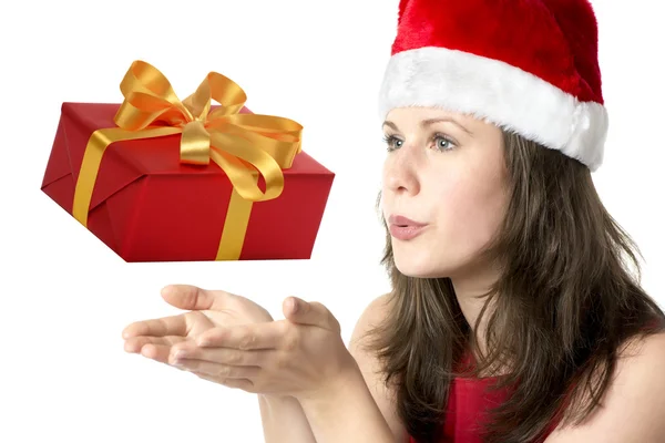 Babbo Natale donna con regalo — Foto Stock