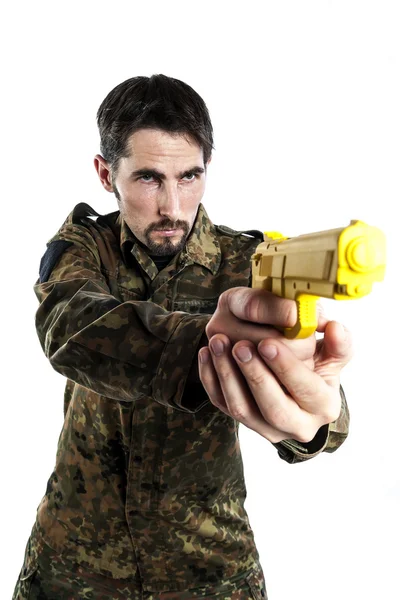 Self defense instructor with training gun — Stock Photo, Image