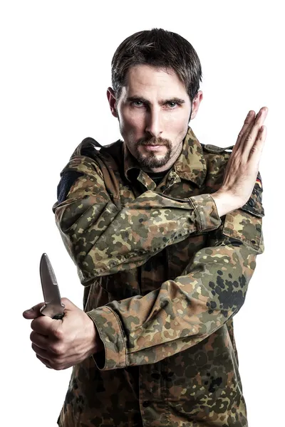 Self defense instructor with knife — Stock Photo, Image