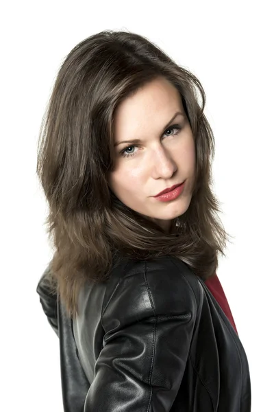 Woman with leather jacket — Stock Photo, Image