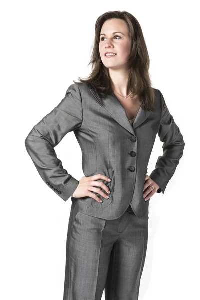 Mujer de negocios en traje gris — Foto de Stock