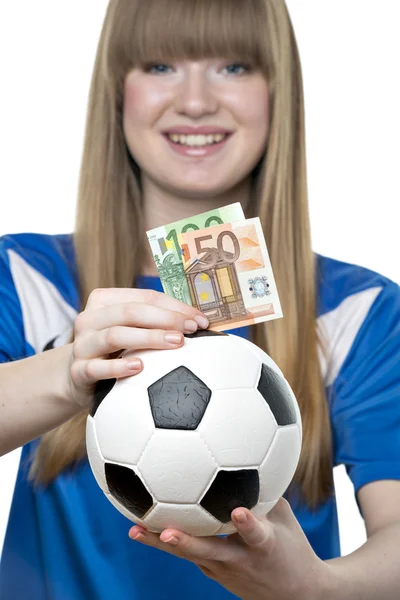 Meninas caixa de dinheiro de futebol — Fotografia de Stock