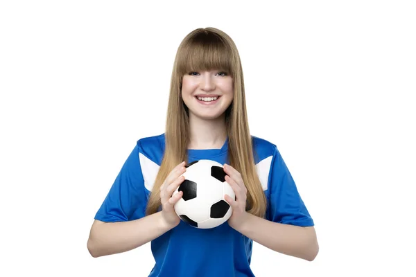 Menina com futebol — Fotografia de Stock