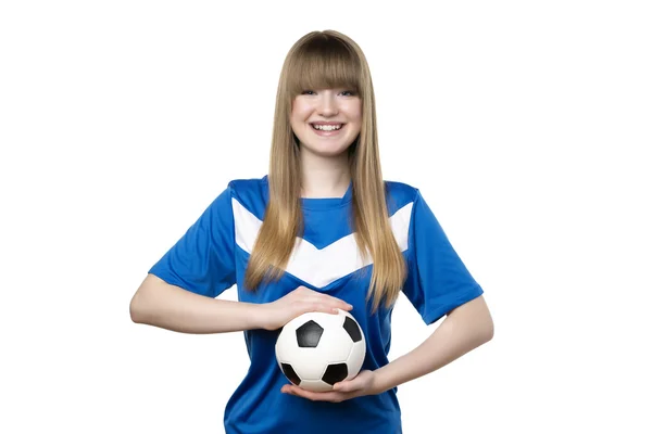 Menina com futebol — Fotografia de Stock