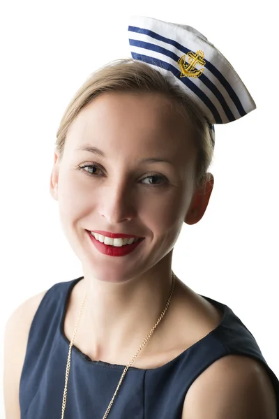 Portret vrouw in sailor kostuum — Stockfoto