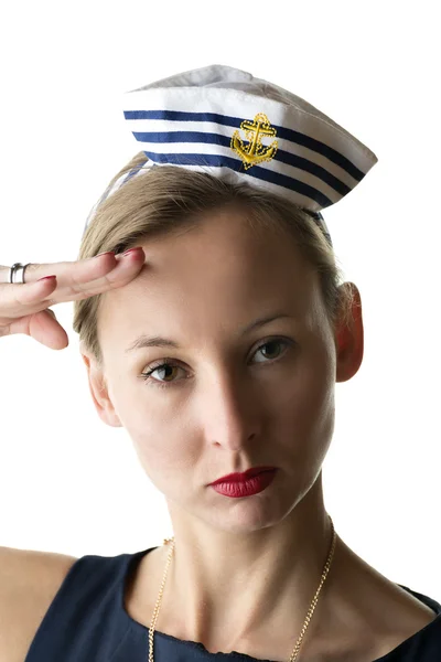 Stående kvinna i sjöman kostym — Stockfoto