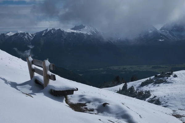 Utsikt Från Berget Wank Till Alperna Med Snö Bayern Nära — Stockfoto
