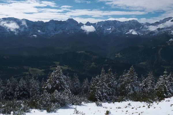 Vista Desde Montaña Wank Los Alpes Con Nieve Baviera Cerca — Foto de Stock