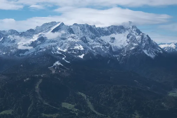 Utsikt Från Berget Wank Till Alperna Med Snö Bayern Nära — Stockfoto