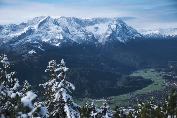 Utsikt Från Berget Wank Till Alperna Med Snö Bayern Nära — Stockfoto