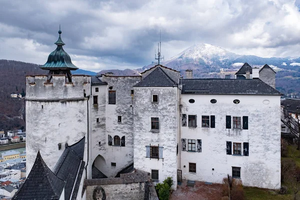 Vista Ciudad Salzburgo Castillo Austria Europa Febrero —  Fotos de Stock