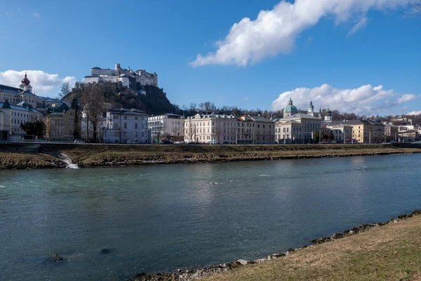 Utsikt Över Staden Salzburg Och Slott Österrike Europa Februari — Stockfoto