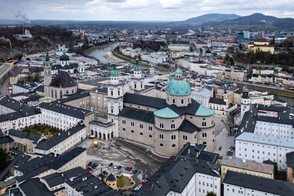 Widok Miasto Salzburg Austrii Europa Lutym — Zdjęcie stockowe