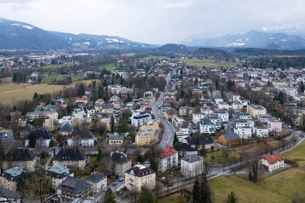 Άποψη Της Πόλης Σάλτσμπουργκ Στην Αυστρία Ευρώπη Τον Φεβρουάριο Royalty Free Εικόνες Αρχείου