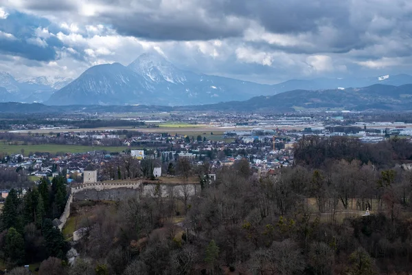 Vista Ciudad Salzburgo Austria Europa Febrero Imagen De Stock