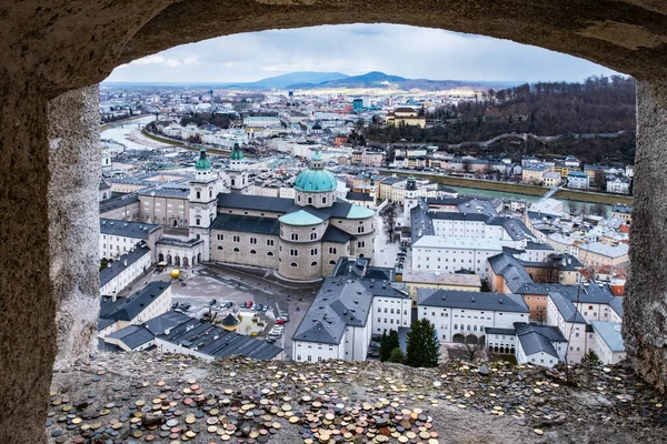 Vista Ciudad Salzburgo Austria Europa Febrero Imagen de archivo