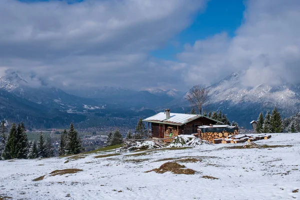 Landscape Snow Garmisch Partenkirchen Bavaria Springtime — 스톡 사진