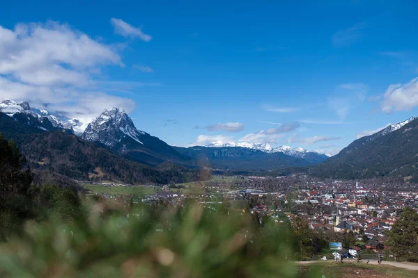 Landskap Med Sol Nära Garmisch Partenkirchen Bayern Våren — Stockfoto
