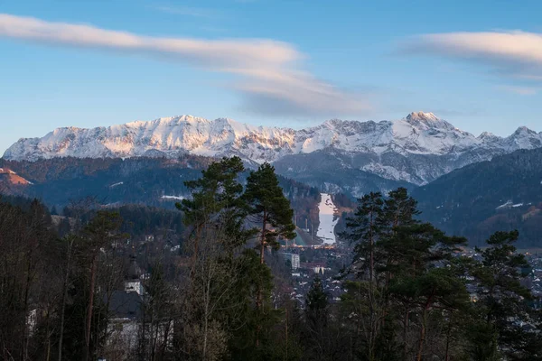 Paisagem Com Vista Para Garmisch Partenkirchen Baviera Primavera Pôr Sol — Fotografia de Stock