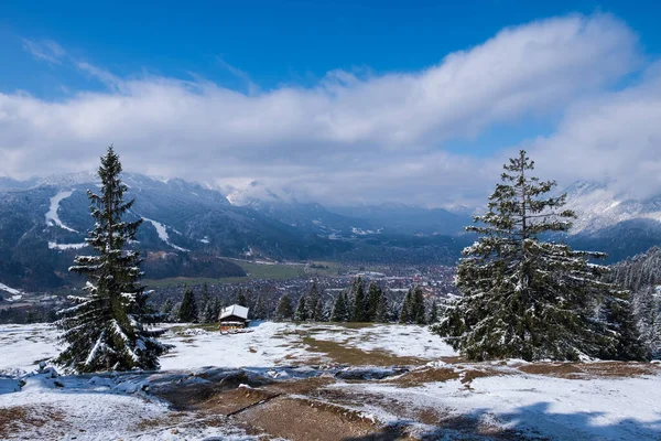 Paisaje Con Nieve Cerca Garmisch Partenkirchen Baviera Primavera — Foto de Stock