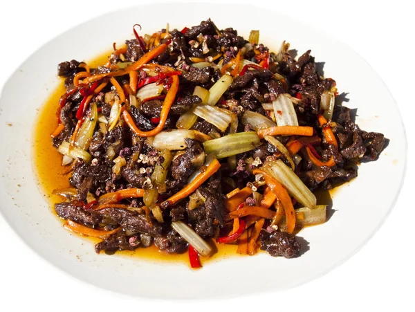 Sichuan Trozos de carne frita seca (Ganbian Niurousi ) Fotos De Stock
