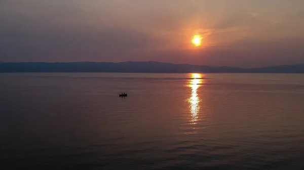Colorful sunrise at lake Ohrid — стокове фото